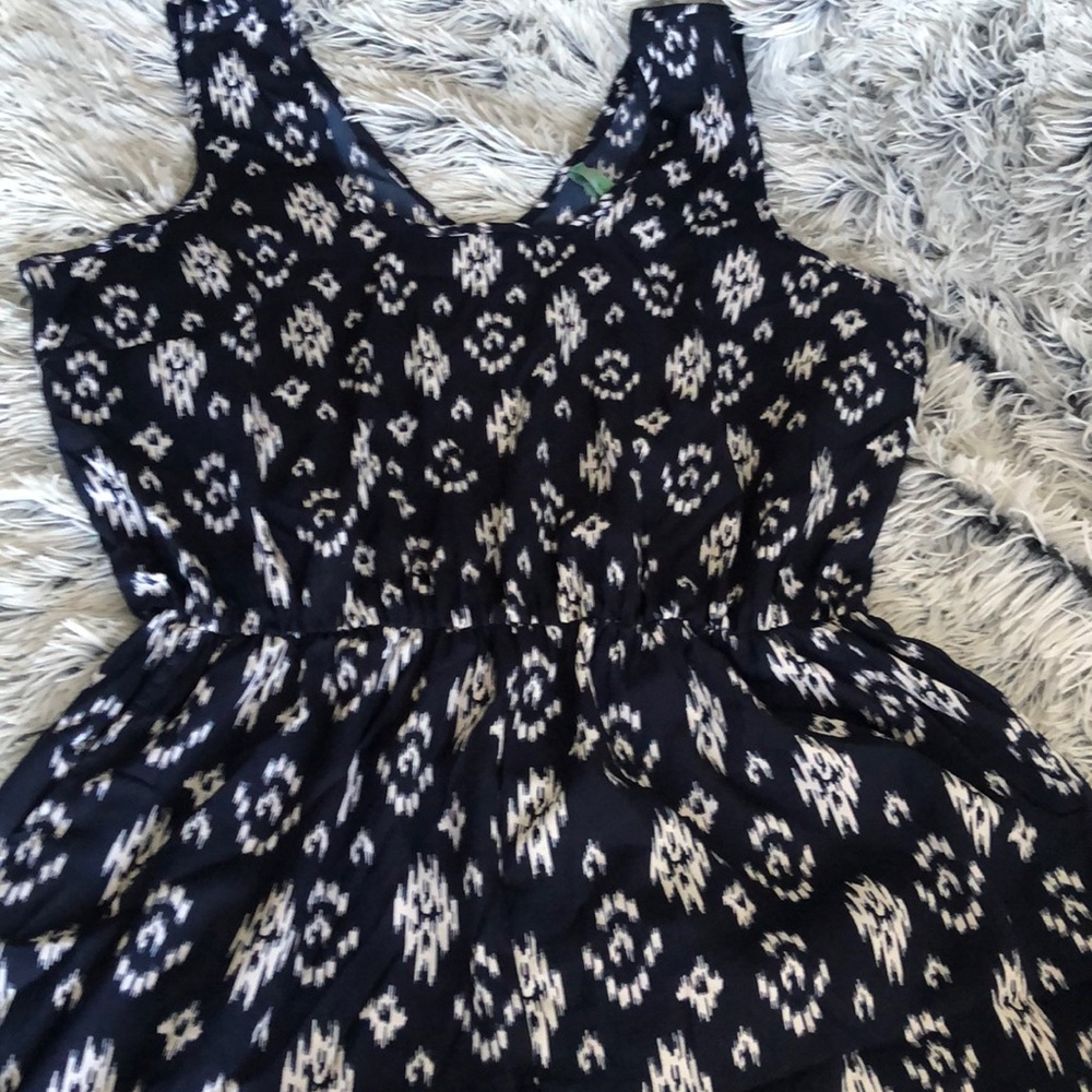 Blue and white tribal print romper